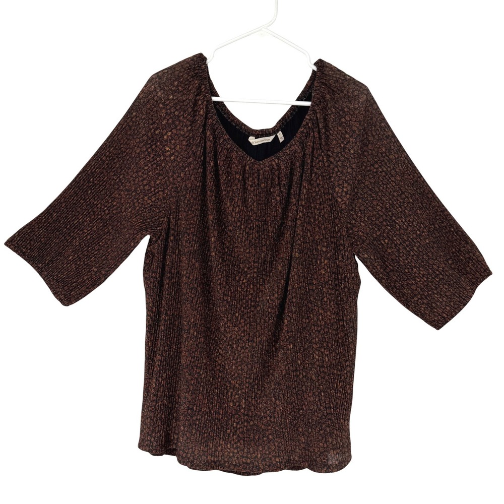 Soft Surroundings 2X Metallic Leopard‎ Print Plisse Blouse Brown Bronze Boho